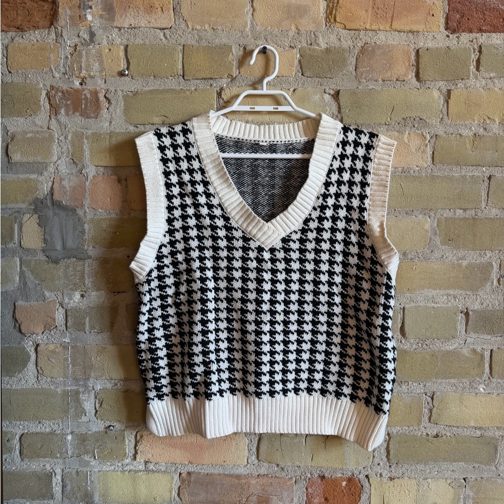 Black and White Houndstooth Sweater Vest